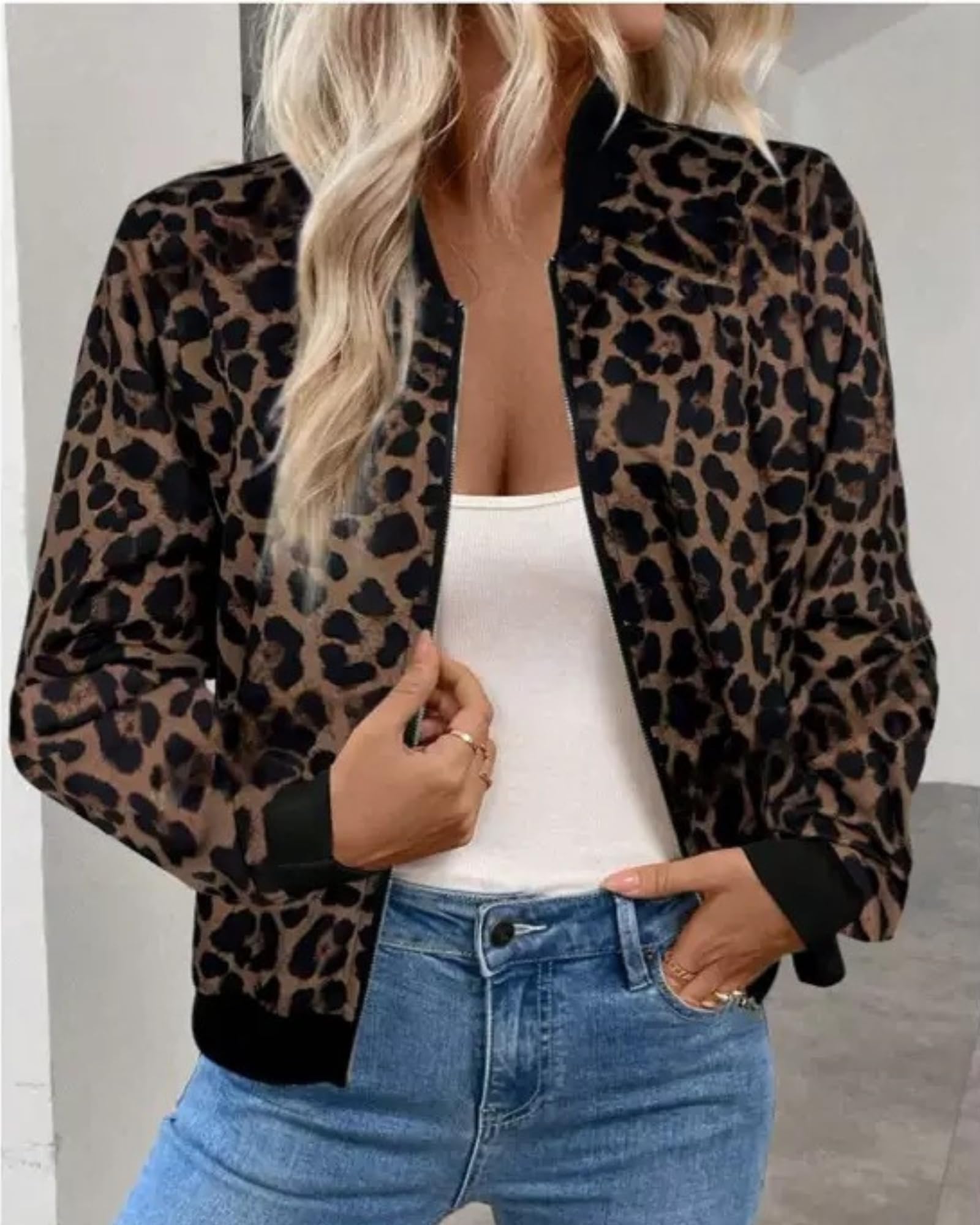 Veste Femme Printemps Automne Blouson Léger Uni Coupe Cintrée Veste Décontractée Chic