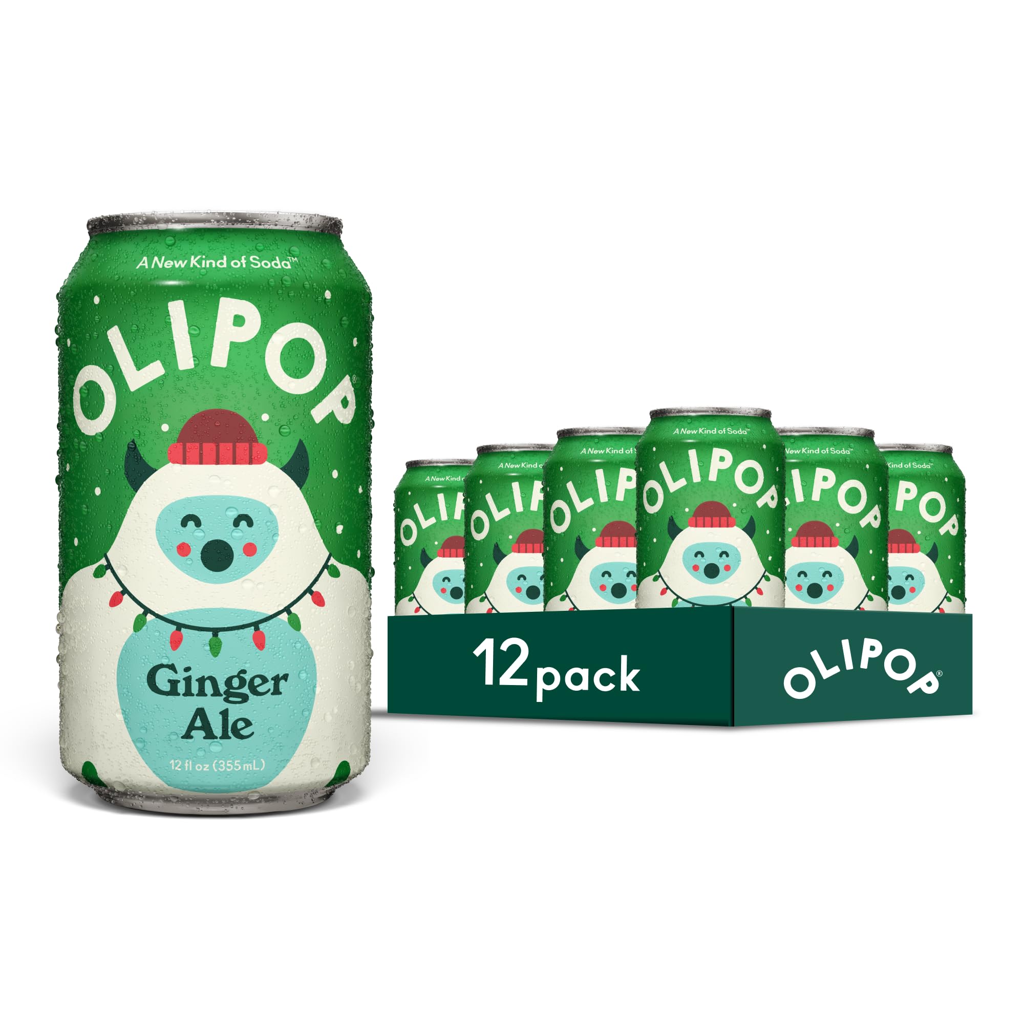 OLIPOP Prebiotic Soda Pop, Ginger Ale, Pantry Pack Packed with Prebiotics, Fiber, and Botanicals, Gluten Free, Vegan, GMO Free, 12oz (12-Cans)