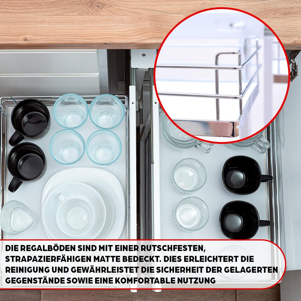TMY Magic Corner Eckschrank Organizer Beidseitig Montierbar bis 50 kg | Ausziehbare Schublade Küche Stahl, Auszug Küchenschrank Soft-Close-Funktion, Teleskopschublade Ausziehbar für Küchen Schrank