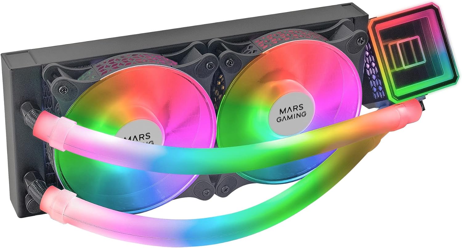Mars Gaming ML-ULTRA240 Negro, Refrigeración Líquida CPU, TDP 500W, Espejo Infinito, 2 Ventiladores Silenciosos FDB ARGB, Tubos ARGB, Multisocket Universal