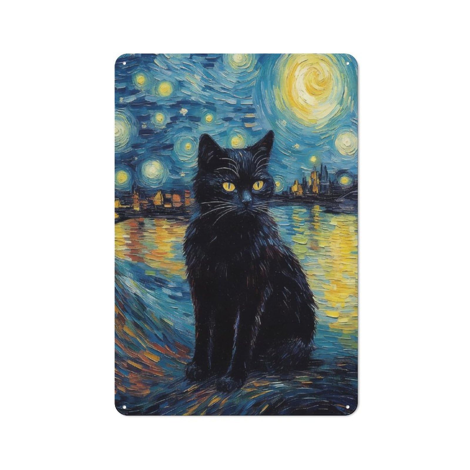 Junmoney Cat Night Starry Art Retro Metal Sign 30X20cm For Garage Wall, For Home Interiors And Metal Sign Collectors