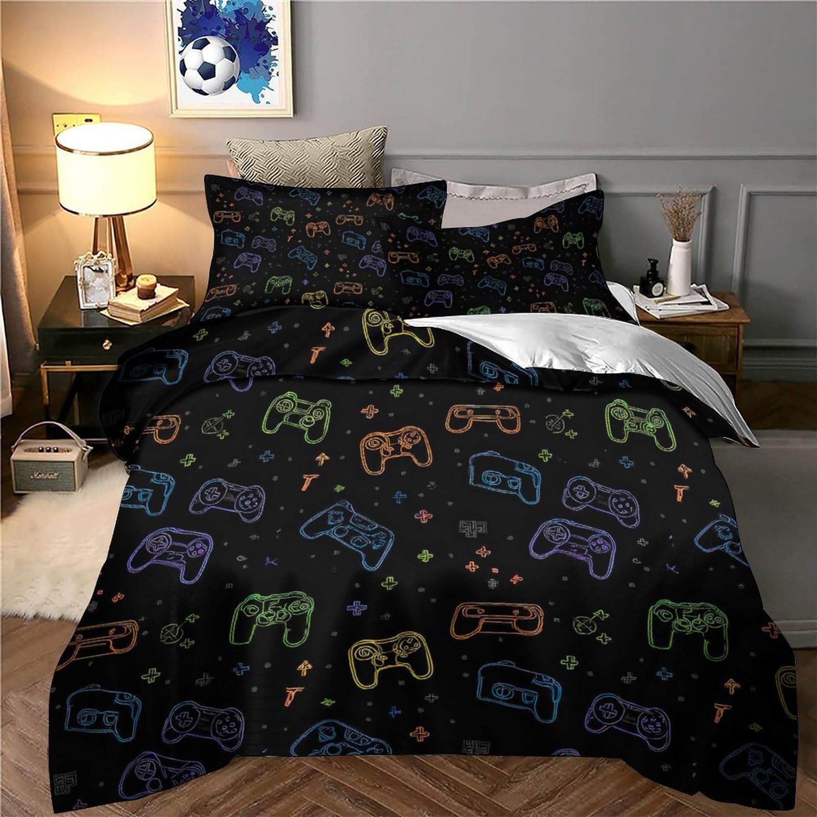 Juego de Funda Nórdica 3D Impresa Mando Gamer Microfibra Ropa de Cama Adolescente Adulto Decoración Dormitorio Suave Transpirable Super King（260x220cm）