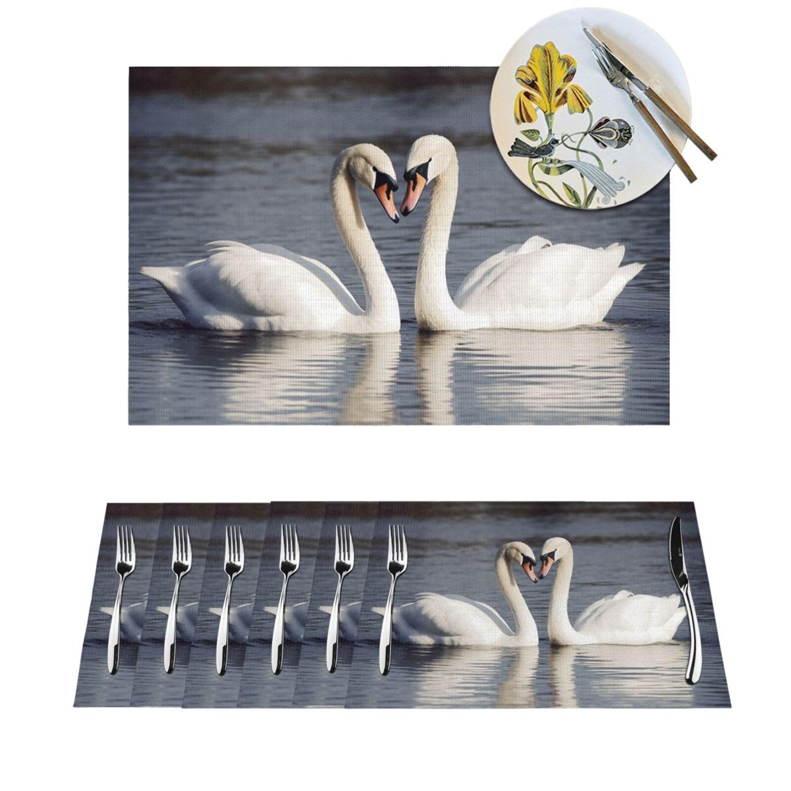 Sets de table pour cuisine et dîner romantique cygne blanc