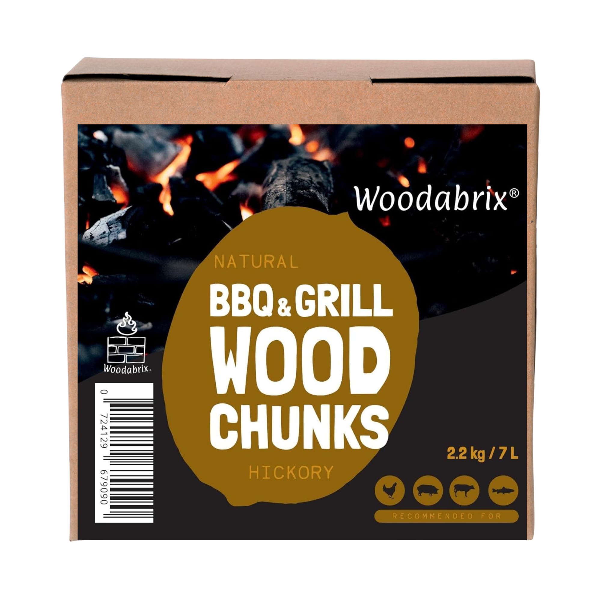 Woodabrix Wood Chunks for BBQ, 2.2Kg/7L, Chunks for Smoking Food, Hickory