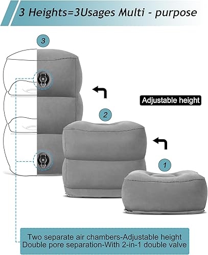 Miniatura 3 de JefDiee Almohada inflable de viaje, cama de avión para niños, almohada de vuelo de altura ajustable, artículos esenciales de viaje para avión, Gris