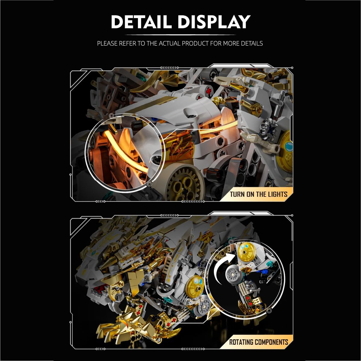 Mechanical Lion Building Set, Compatible with LEGO Animal Building Kit with Movable Gears and LED Light, Collectible Display Model for Adults & Teens 12+, STEM Gift Building Toy (1073 Pieces)