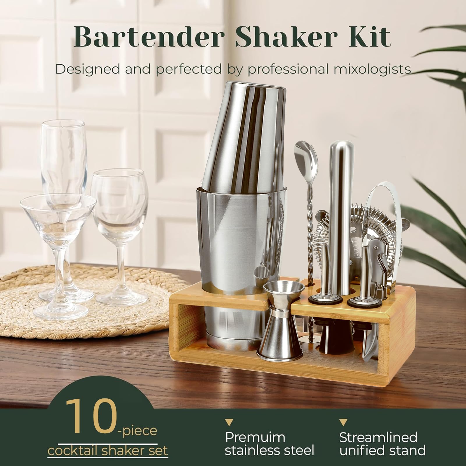 Set per shaker da cocktail, set regalo per cocktail, shaker Boston premium, set regalo 16 pezzi con pestello, apribottiglie, accessori da bar per shaker da cocktail per uomo e donna