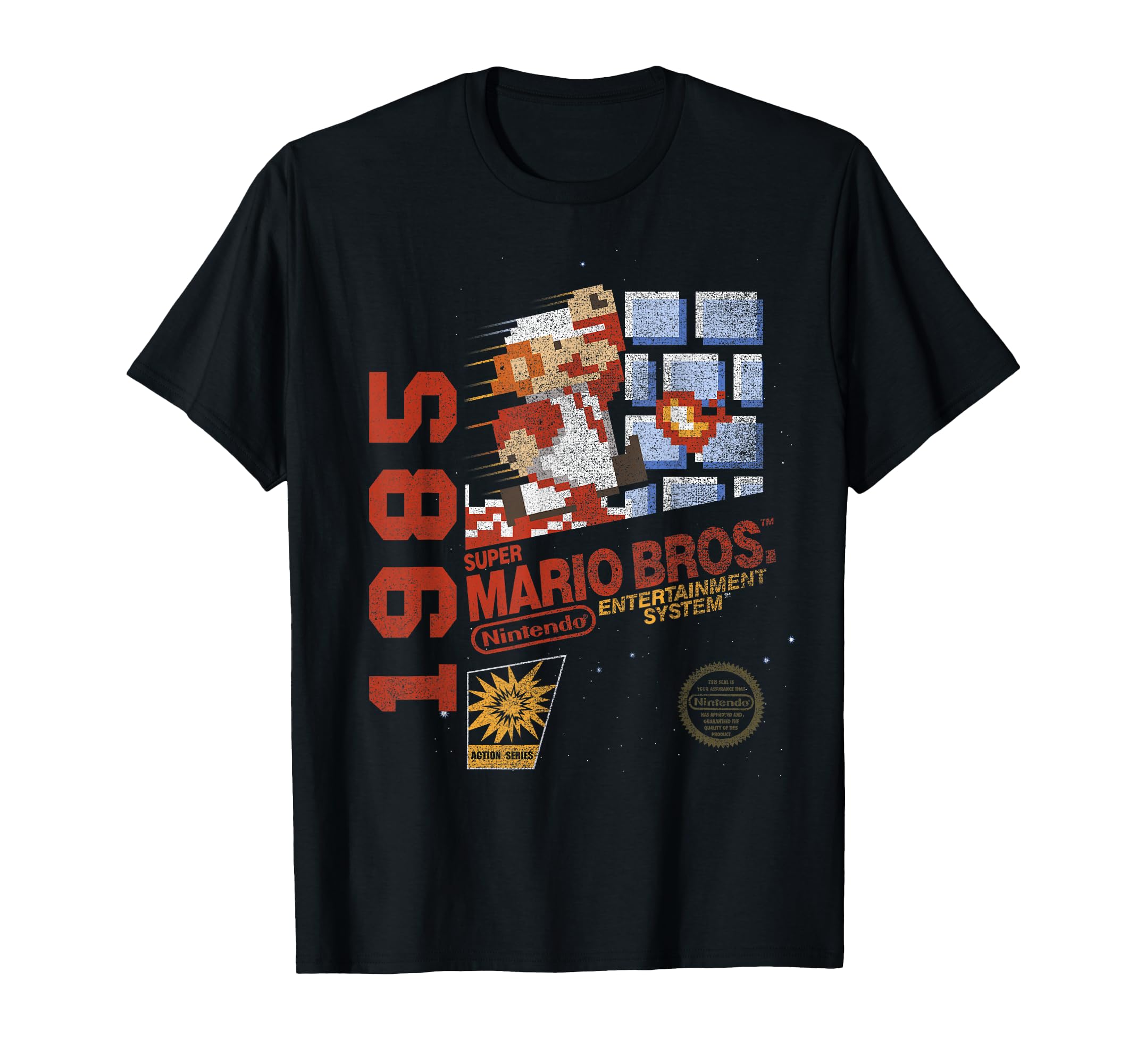 Super Mario Bros NES 1985 Retro 8-Bit Nintendo Game Cover T-Shirt