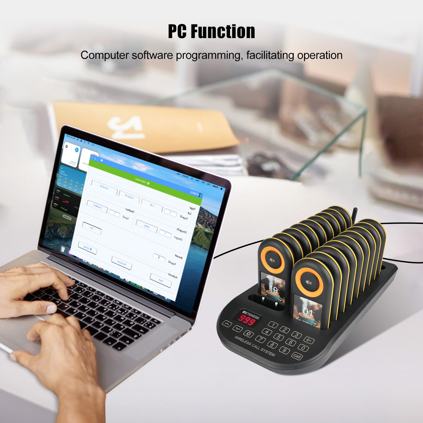 Retekess TD169 Buscapersonas Restaurante, 500M Avisadores Hosteleria, 20 Buscapersonas, 3 Niveles de Volumen, 7 Tonos de Llamada, con Vibración, 300mAh 24H, Avisadores Clientes para Café, Bare, Hotel