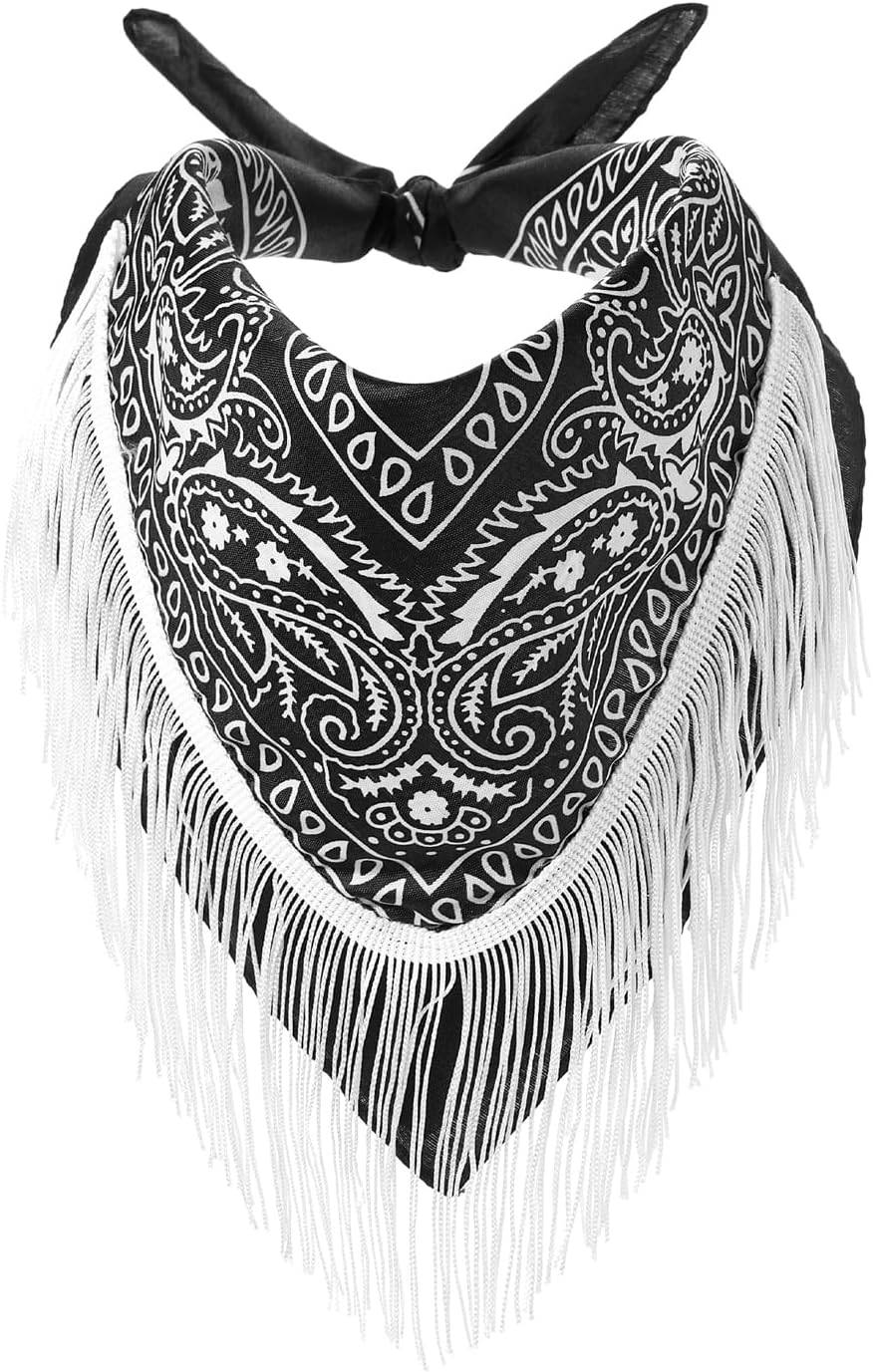 Women's Cowgirl Costume Sets Bandana Wide Brim Sequins Cowboy Hat with Tassel Scarf Western Style Party Supplies
