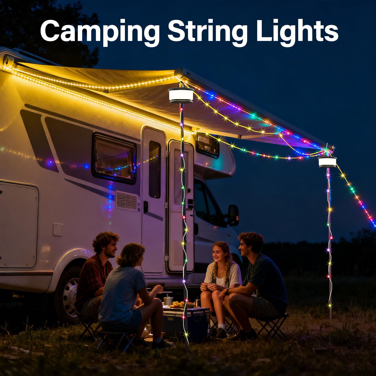 2 Pieces Camping String Lights, 3 in 1 Quick Storage 32.8FT Rechargeable Fairy String Lights with 6 Lighting Modes, Portable LED Lamp for Christmas Decor Patio Party Camping Essentials