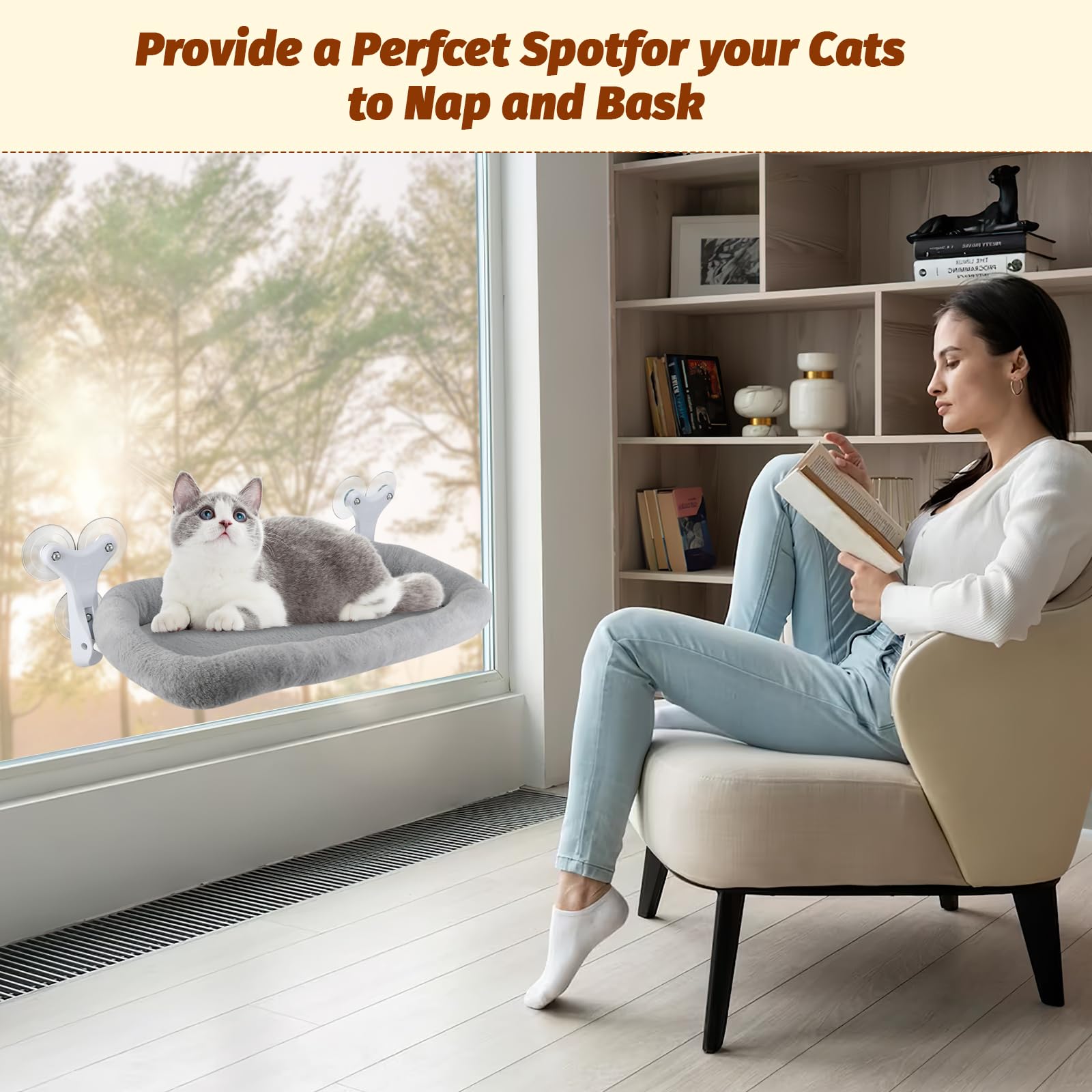 Sprifityy Hamac pour Chat,avec ventouses Stables,Chaise Longue Pliable,hamac de fenêtre,lit pour Animaux de Compagnie,Bain de Soleil,capacité de Charge jusqu'à 23 kg (Gris, XL)
