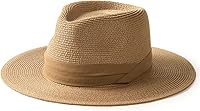 FURTALK Wide Brim Panama Straw Hat for Women Men - UPF 80+ Sun Protection Beach Fedora, Packable Adjustable