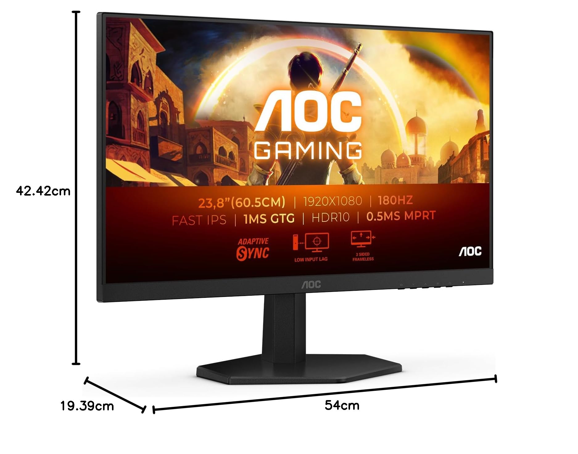 AOC 24G42E Gaming Monitor 24 Pulgadas 180Hz Panel Fast IPS, 1ms GtG, HDR10, G-Sync Compatible, (1920x1080 HDMI 1x 2.0 DP 1x 1.4) Negro