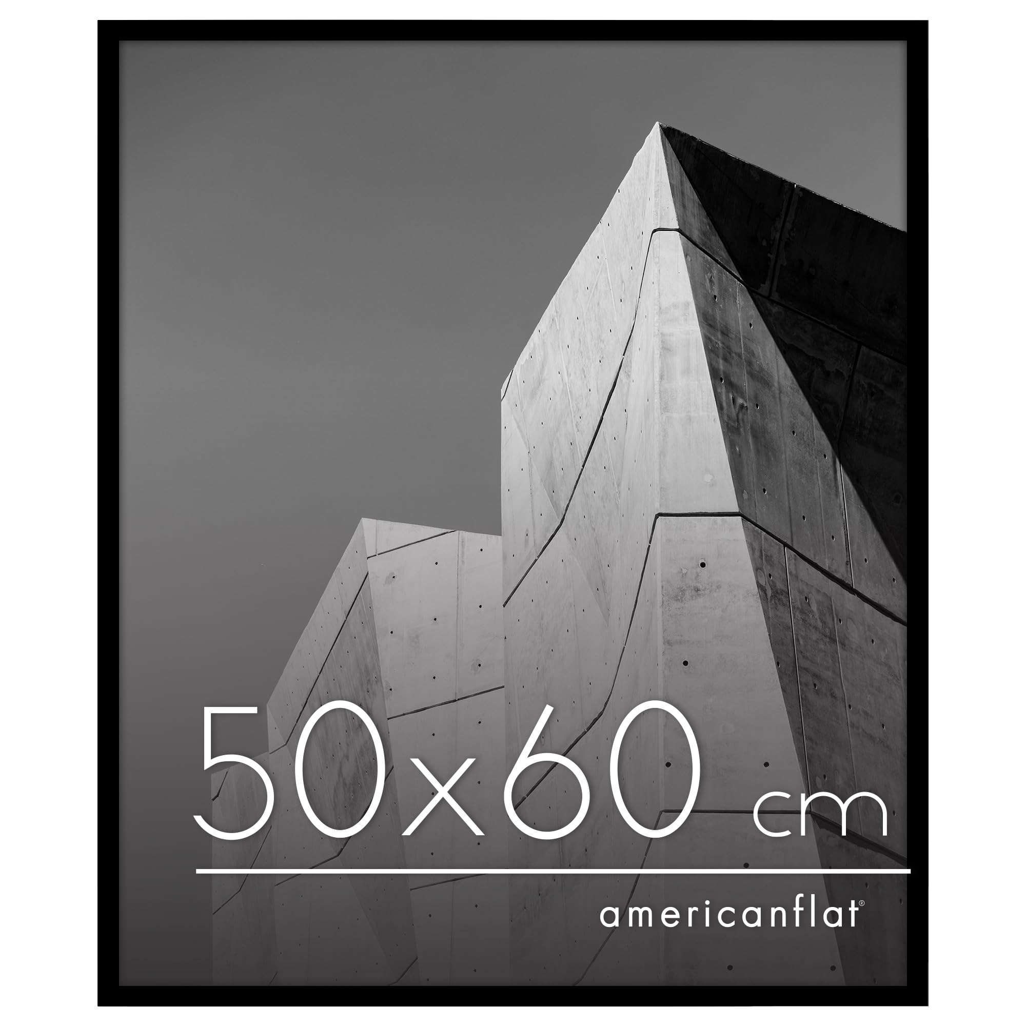 Americanflat 50x60 cm Picture Frame with Polished Plexi Cover - Streamline Collection - Thin Border Picture Frame for Wall Display - Hanging Hardware Included - Black