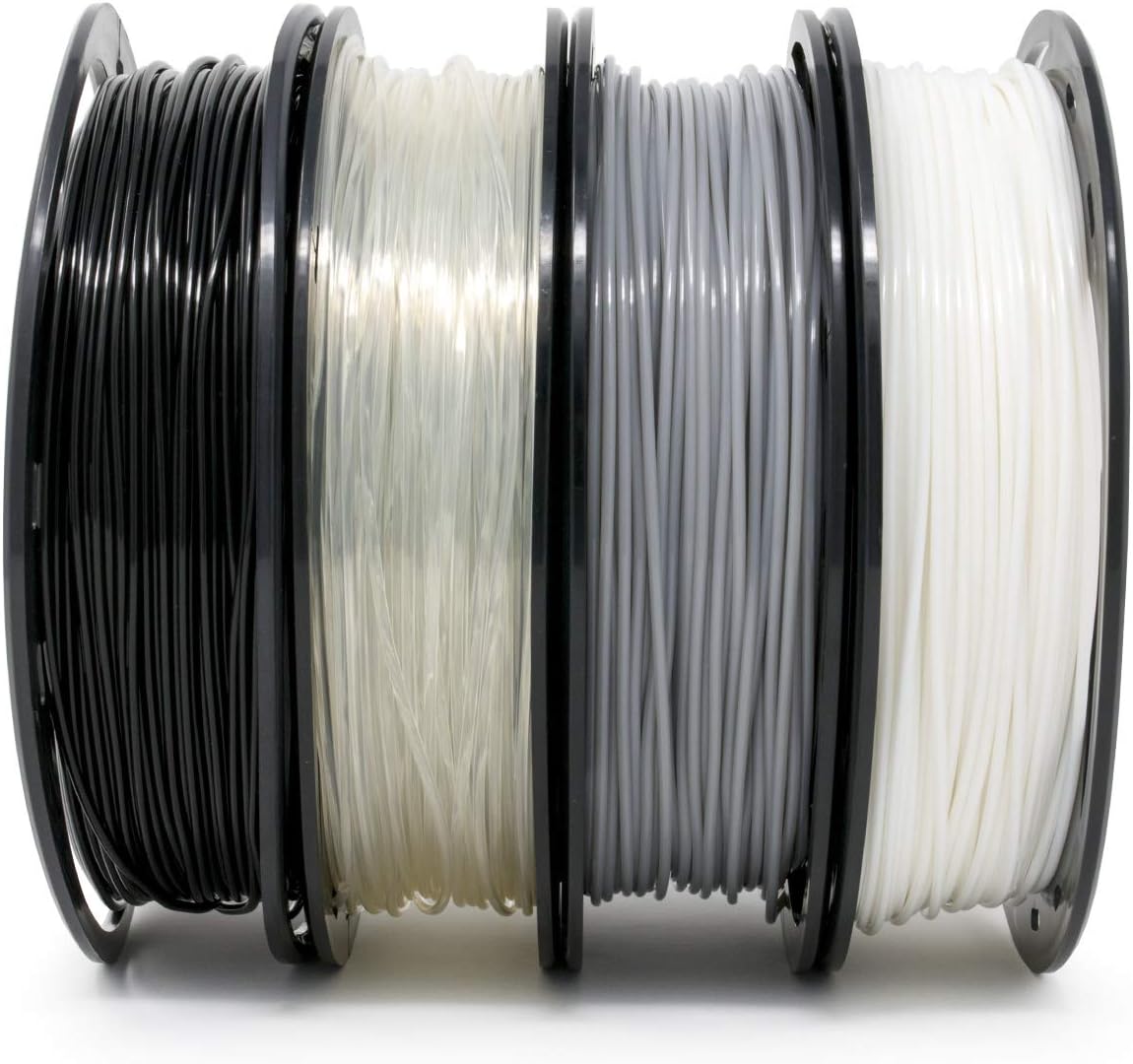Gizmo Dorks PLA Filament for 3D Printers 2.85mm 200g, 4 Color Pack Multicolor (Black, Grey, Transparent, White)