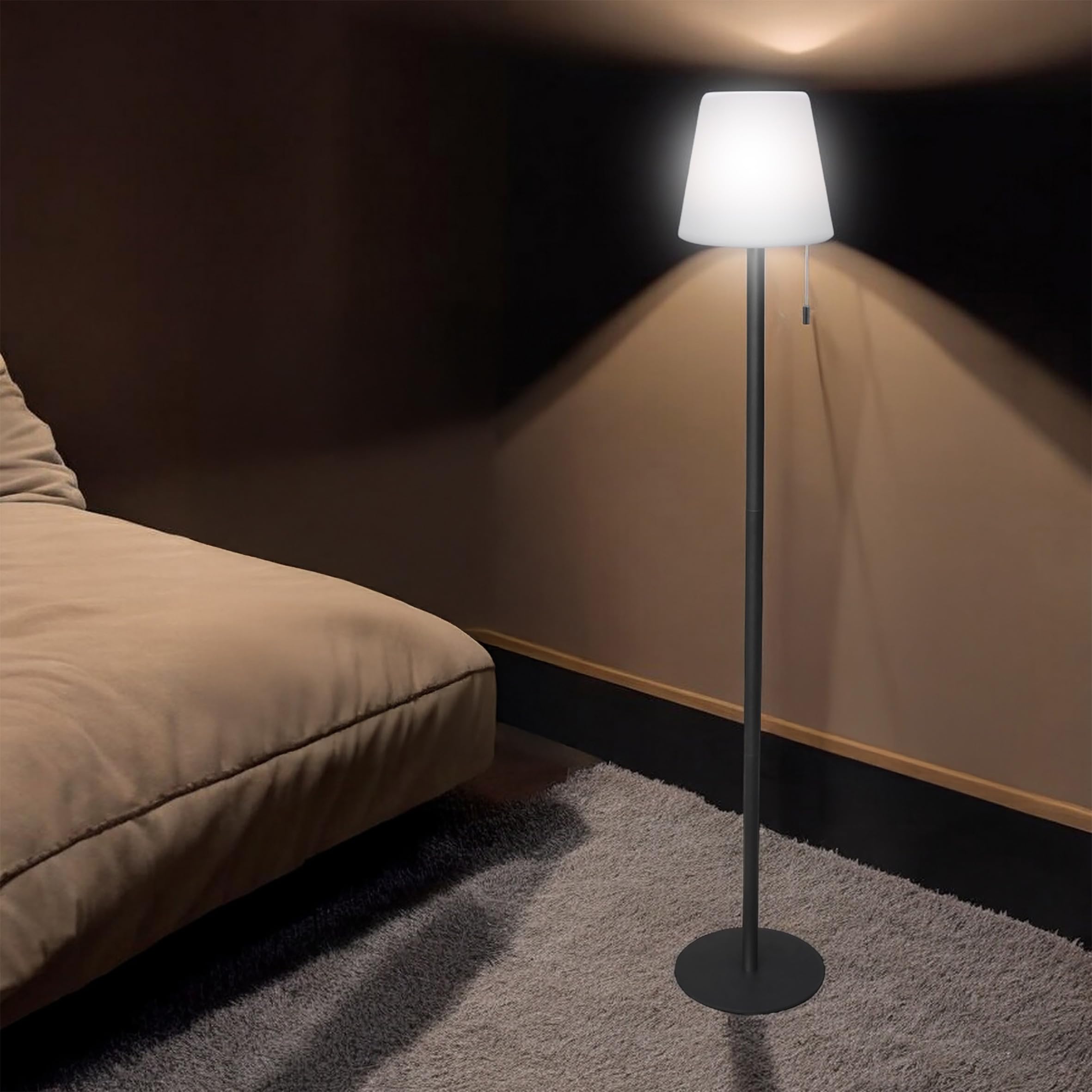 Lampadaire LED blanc chaud rechargeable - 106 x 16 cm - Noir avec 4 modes d'éclairage USB - Balcon, terrasse, extérieur