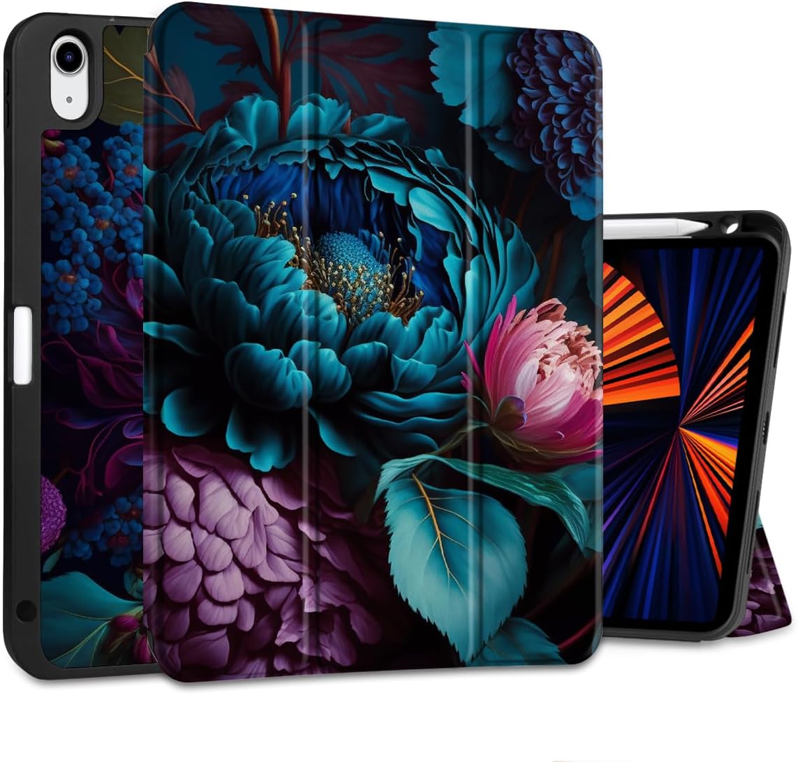 MEEgoodo Case for iPad Air 11 inch (M4) 2026/(M3) 2025/(M2) 2024,Cover for iPad Air 5th Generation/iPad Air 4th Generation 10.9 inch 2022 2020, Tablet Cases with Pencil Holder,Beautiful Fantasy Flower