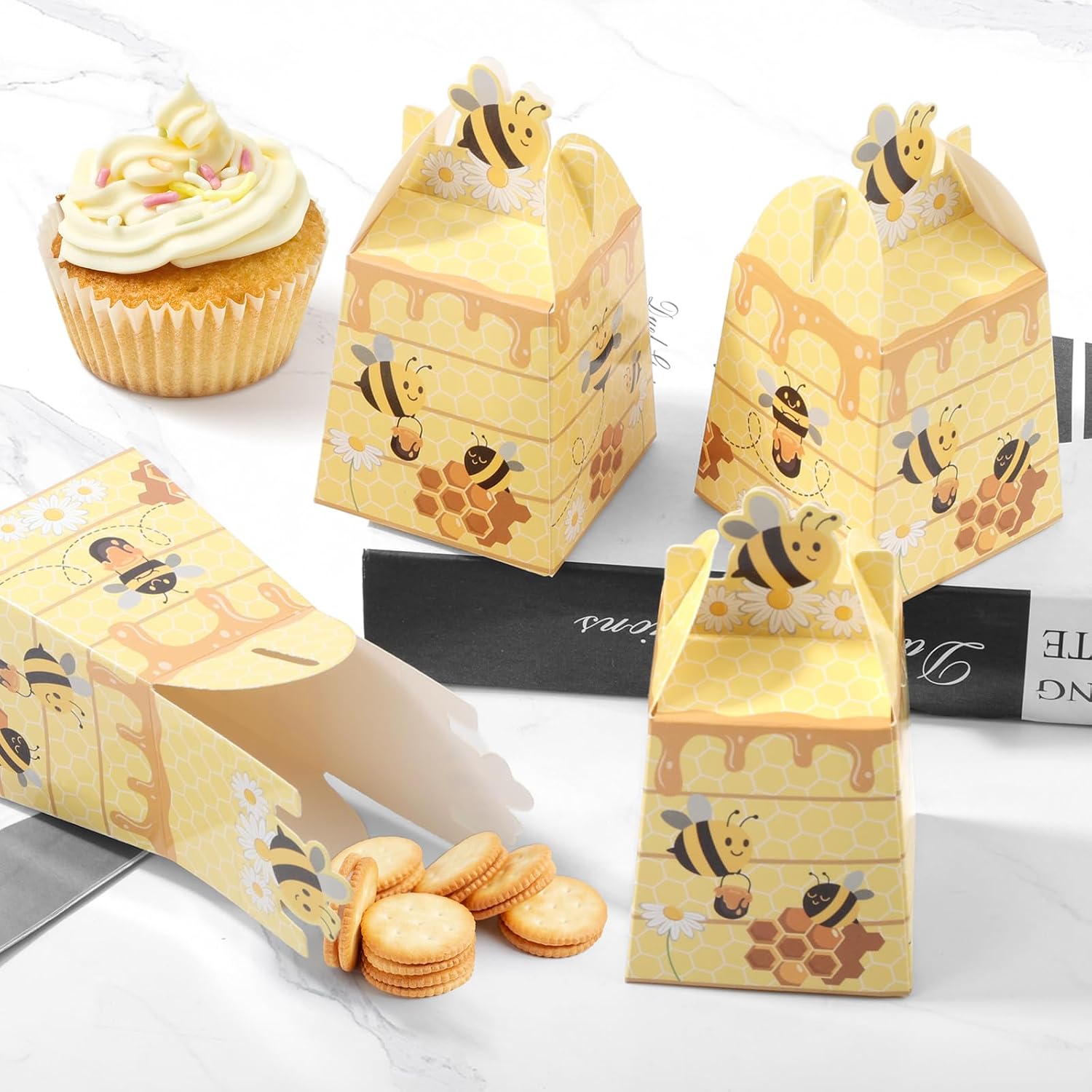 Bumble Bee Candy Boxes 50 Pcs Beehive Gift Boxes Paper Bee Party Favor Box for Birthday Decorations image 5