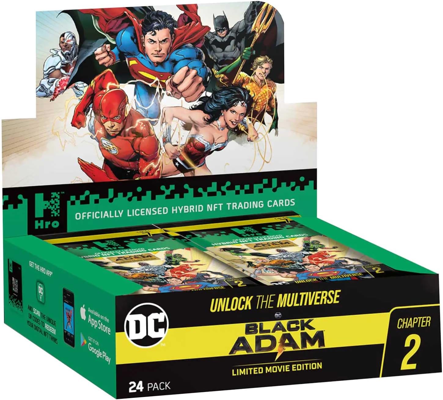 DC Unlock The Multiverse Black Adam 24-Pack Mega Booster Box – Hro Hybrid NFT Trading Cards, 168 Cards