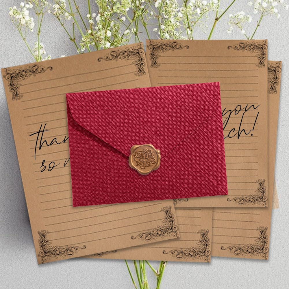 Carta da Lettera Elegante Vintage con Buste e Adesivi Sigillo di Cera - 10 Pezzi