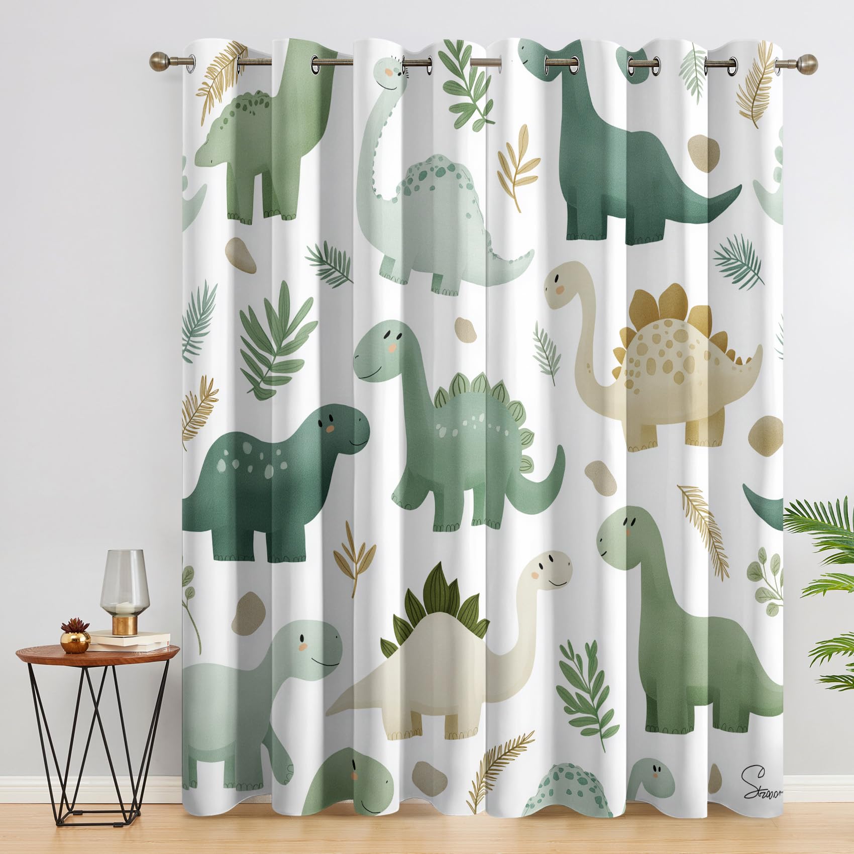 Kids Dinosaur Blackout Curtains for Bedroom, Cute Cartoon Dino Boys Pattern Thermal Eyelet Drapes for Living Room, 90 x 108 Inch 2 Panels, Home Decoration - A186