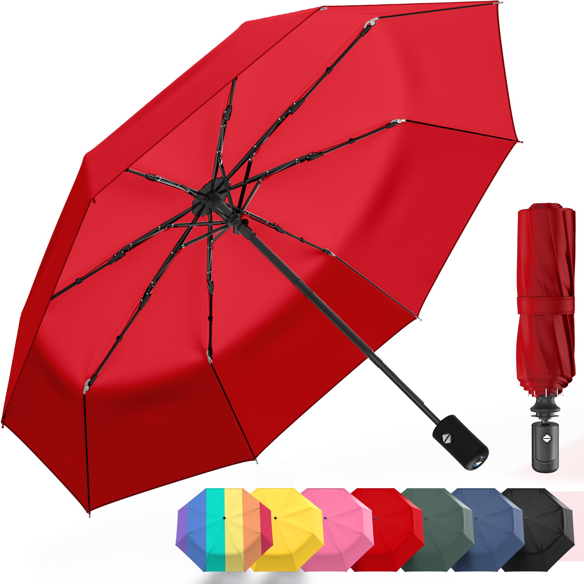 Rain-Mate Windproof Compact Umbrellas for Rain - Strong Reinforced Fiberglass Rib Design & Auto Open & Close - Portable Folding Travel Umbrella -
