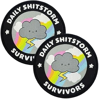 2 Pcs Daily Shitstorm Survivors Patch,Cute Lovely Positive Cloud Hook and Loop Embroidered Emblem Badge for Backpack Vest Uniform Coats Jeans Biker Moto Clothes Bags Helmet