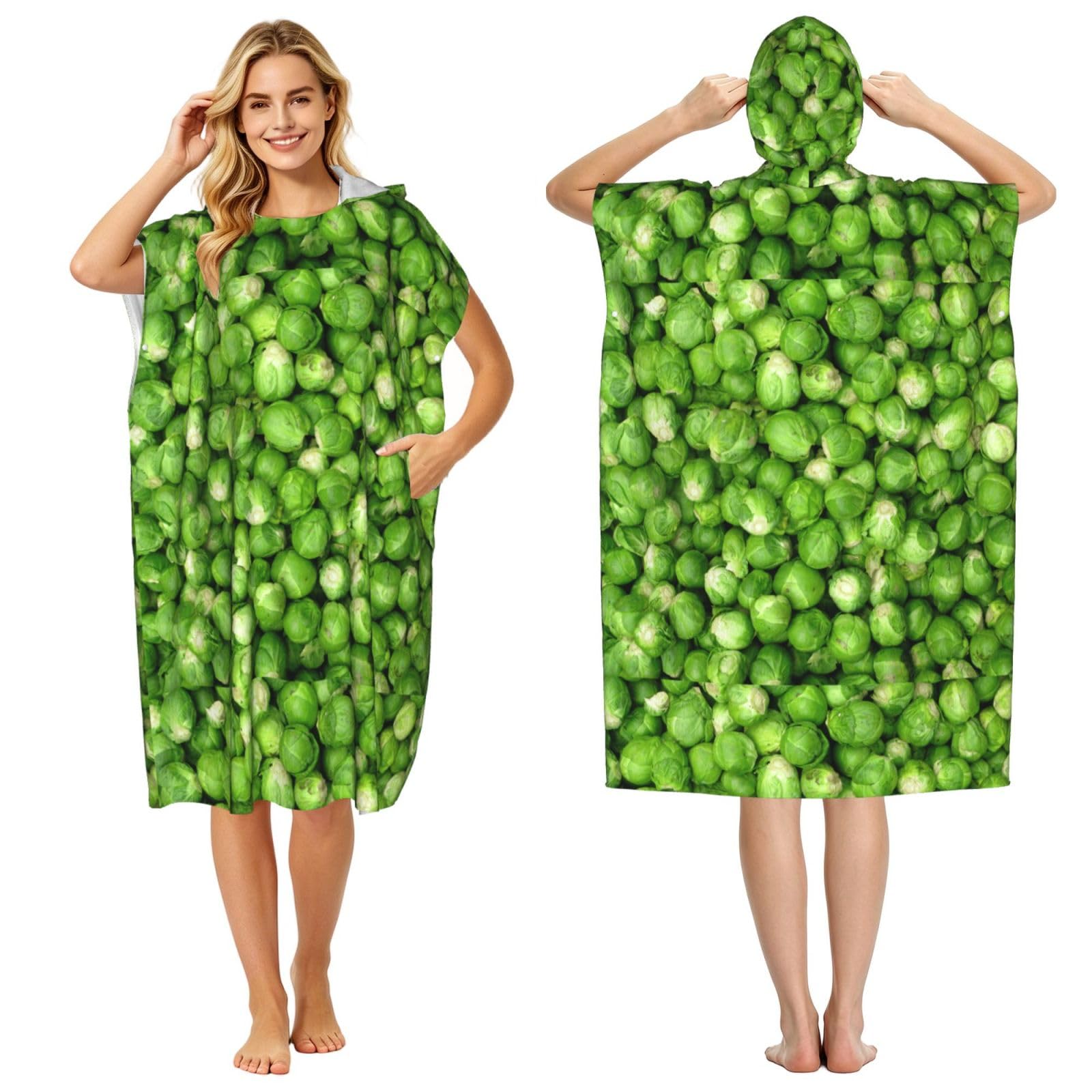 Poadnly Green Vegetables, Adult Hooded Beach Towel 90 x 110 cm,Changing Bath Robe, Surf Poncho Towel For Women Men