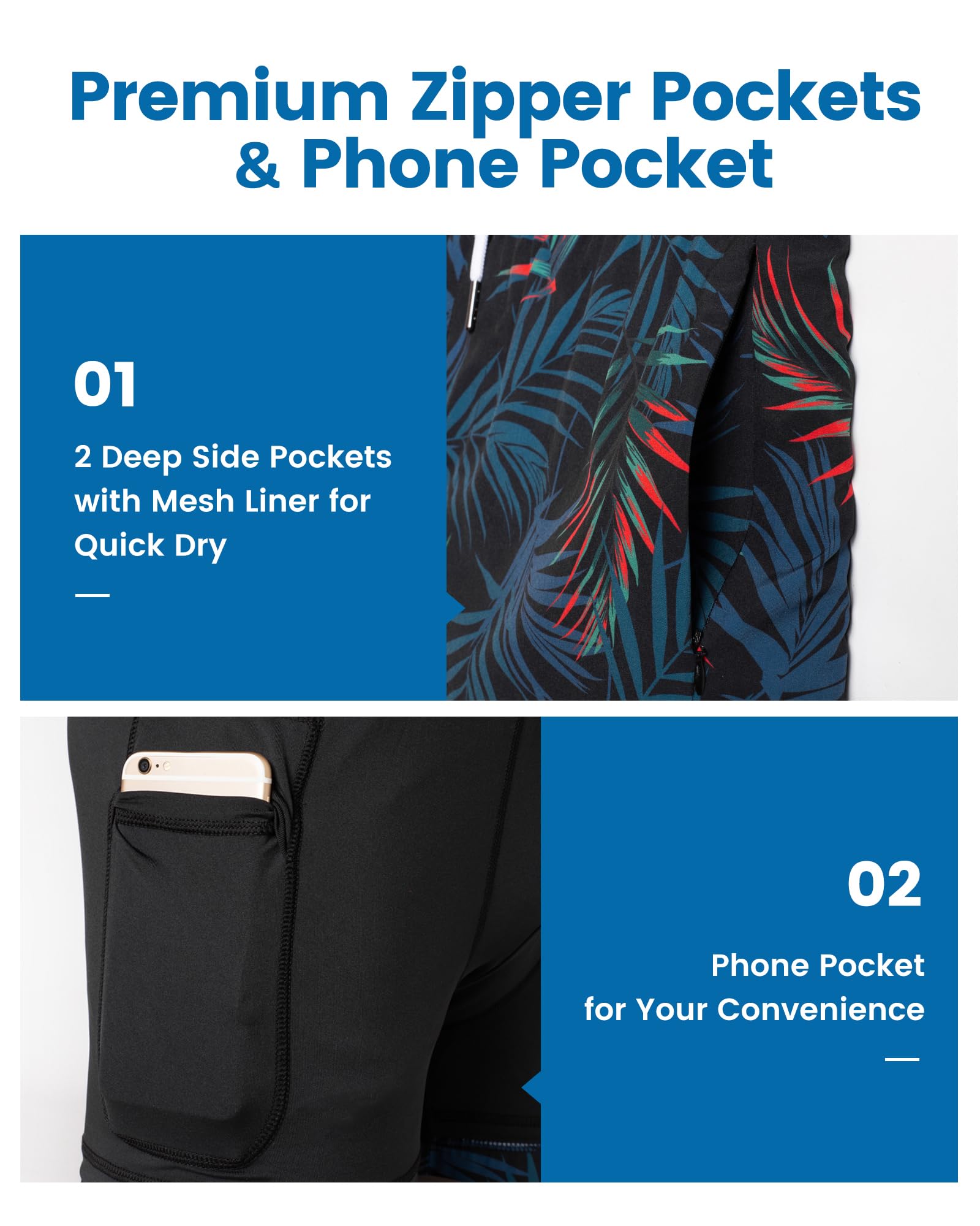 MaaMgic 5" Mens Swim Shorts with Compression Liner 4-Way Stretch Bathing Suit Swimming Shorts 2 in 1 Men's Swim Trunks with Zipper Pockets Quick Dry - 4