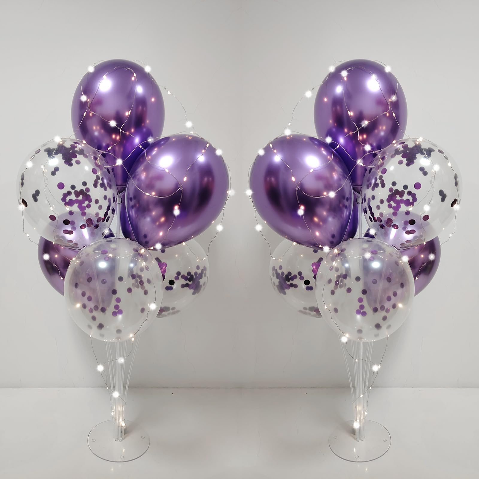 MYZSBRDM 2Set Purple Balloons Stand - Purple Balloons Centerpieces for Birthday, Baby Shower, Wedding, Anniversary Table Party Decorations (With Light String)