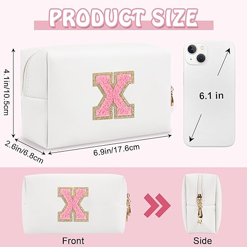 Miniatura 2 de Biileen Bolsa de maquillaje preppy inicial personalizada Pequeña bolsa de carta de chenilla de viaje linda, blanco-1