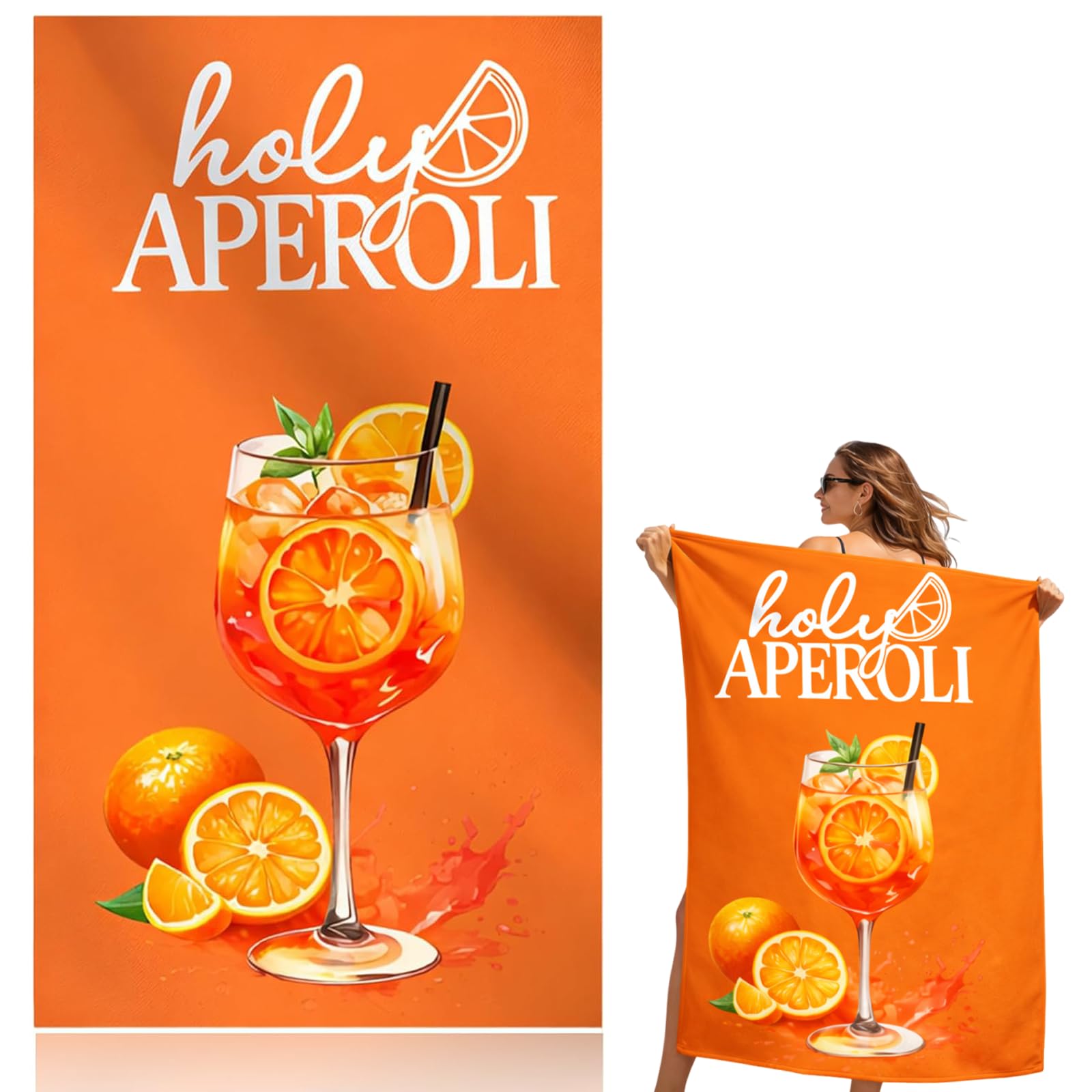 Holy Aperoli telo mare 140 x 70 cm Aperol Spritz asciugamano per uomo donna divertente regalo per donne uomini e donne sabbiosa ad asciugatura rapida grande asciugamano per spiaggia vacanza piscina