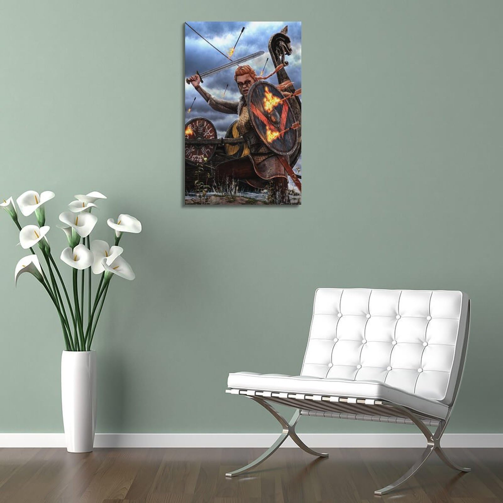 Toile Décorative - Guerrier Viking Prêt Au Combat - Impression Sur Toile Style Peinture - Neuf