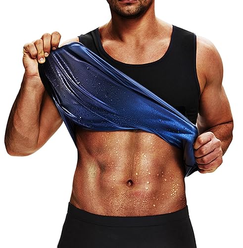 BXVX Sauna Suit Sweat Waist Trainer Vest for Men Sweat Workout Tank Top Shaper - Deep Blue - Large-X-Large