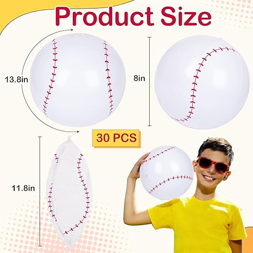 Miniatura 2 de 30 pelotas inflables de béisbol para playa, bolas de playa inflables de PVC de 8 pulgadas a granel para fiestas de verano en la piscina,