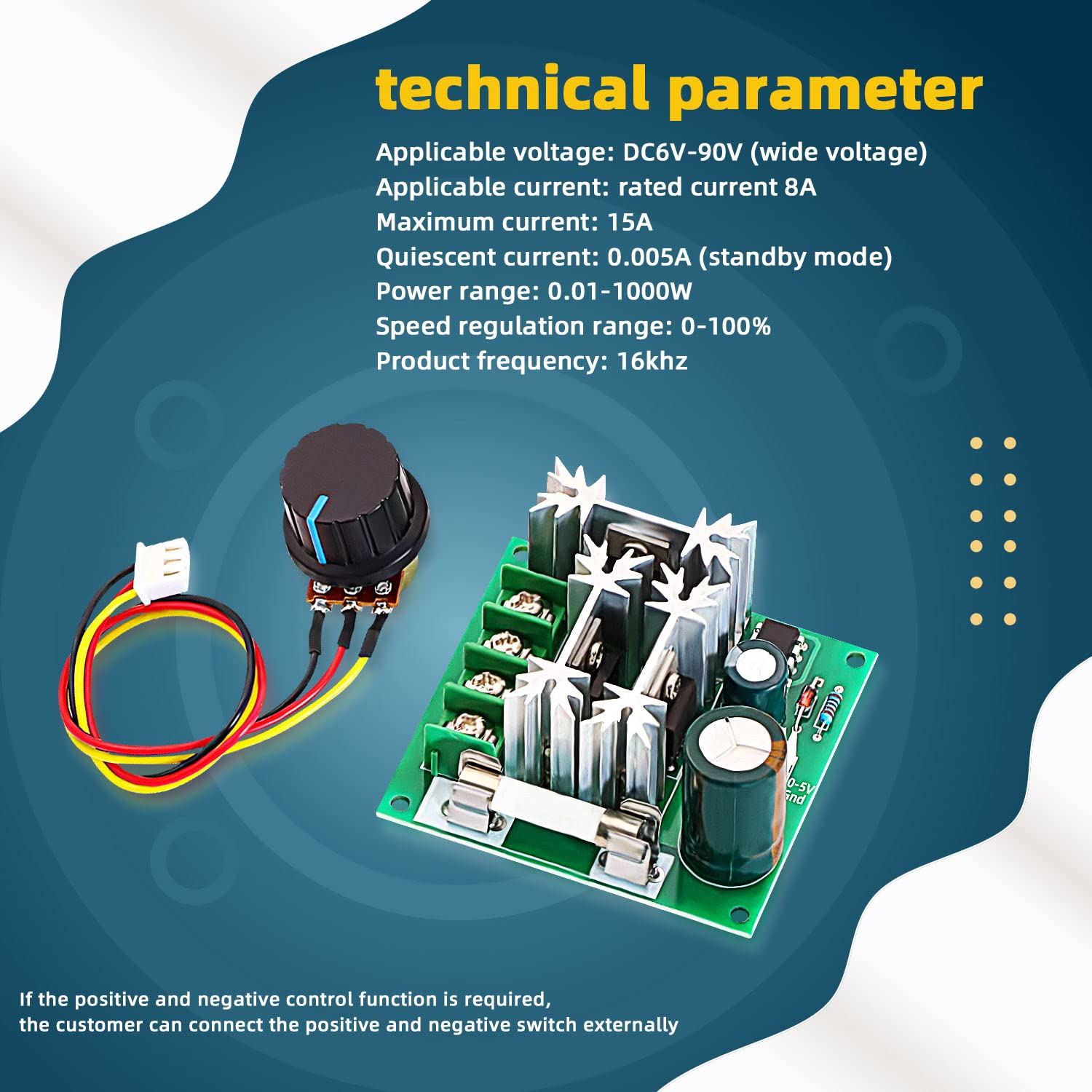 2Pack Upgraded 6V-90V 15A DC Motor Pump Speed Controller，16KHZ PWM Speed Controller Regulator Module Board with Speed Control Knob (6V-90V 15A DC Motor)