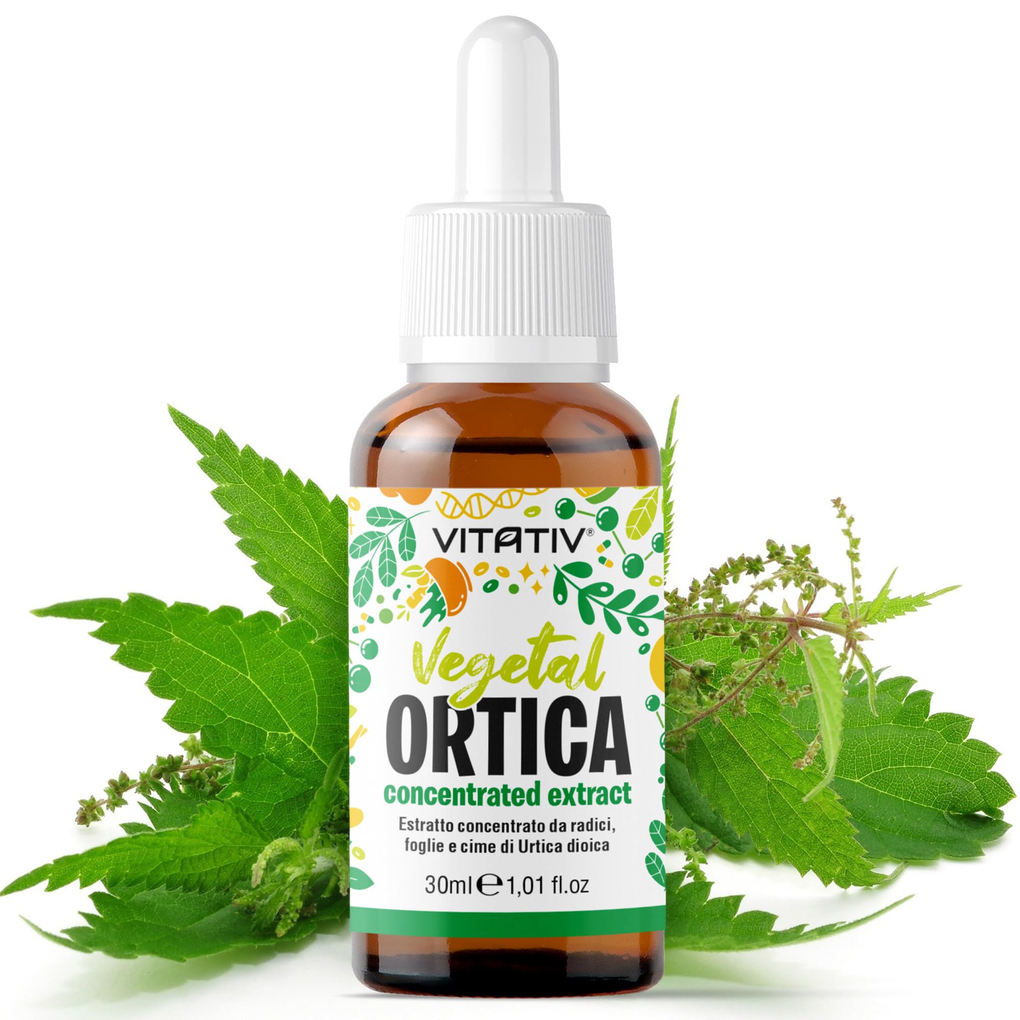 Vitativ Ortica (Urtica Dioica) Estratto Concentrato Analcolico Liquido in Gocce, 30 ml| Estratto Vegetale | Vegano