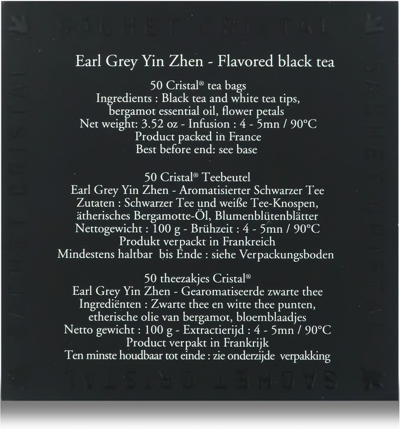 Pasticceria Passerini dal 1919 Earl Grey Yin Zhen, Bergamot Black Tea, Box of 50 Cristal Sachets, Dammann Frères