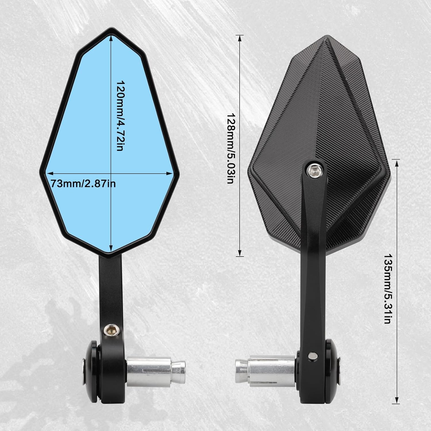 Motorcycle Bar End Mirrors Fit for 7/8'' 22mm Handlebar, CNC Motorcycle Mirror Blue Lens Universal Replacement for Street Bike Dirt Bike Atv Scooter Cruiser Snowmobile-Black