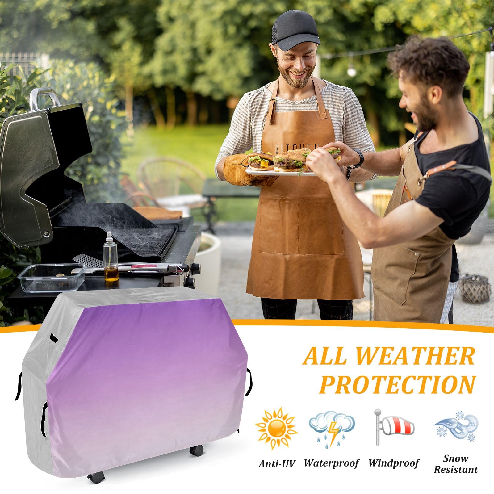 Funda para barbacoa de color morado a blanco, impermeable, resistente, para exteriores