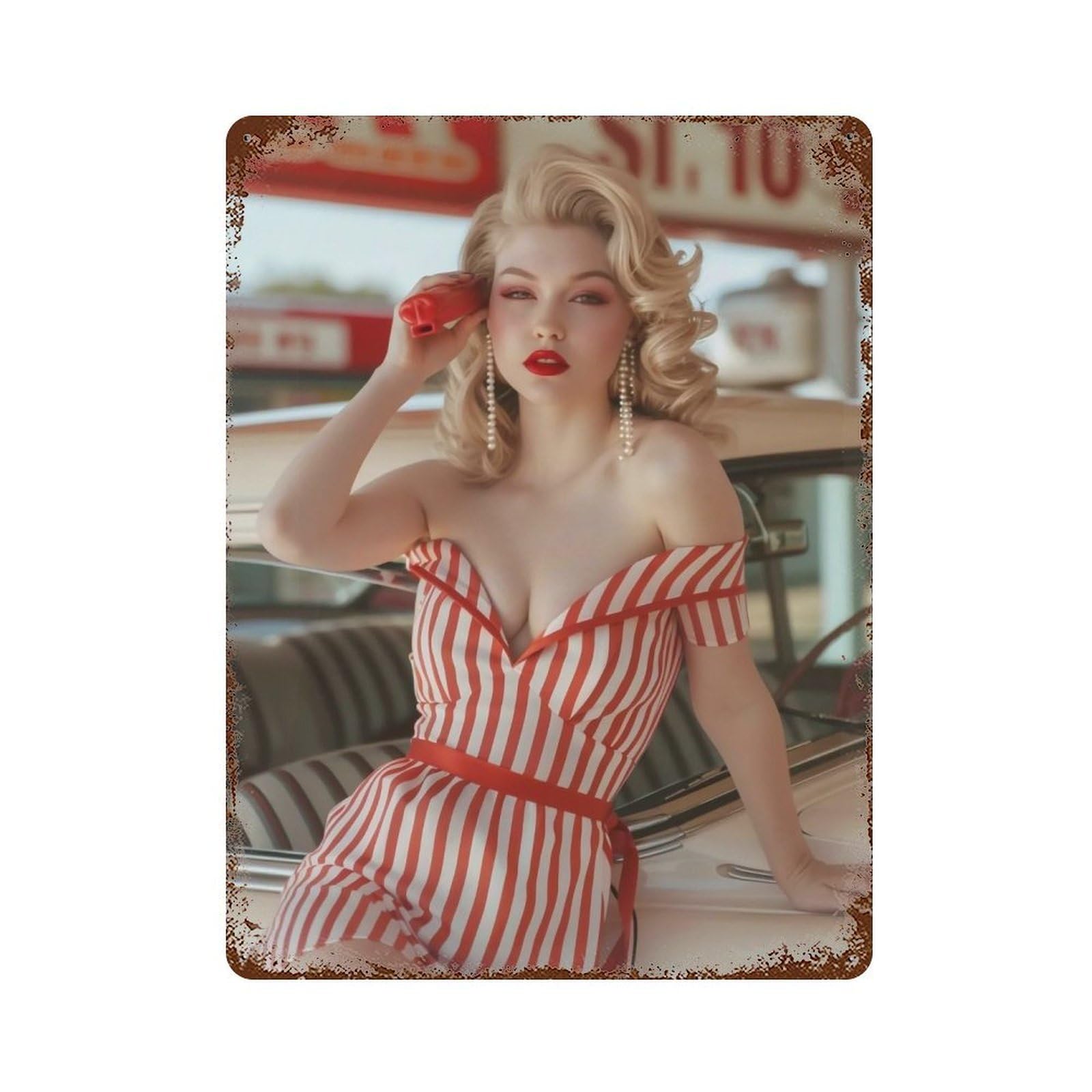 HDURYEYRYY 1950s Sunny Roadside Pin Up 01 Wall Retro Iron Vintage Art Metal Tin Sign Poster Modern Home Cofffee Club Art Bar Shop Decor 40x30cm
