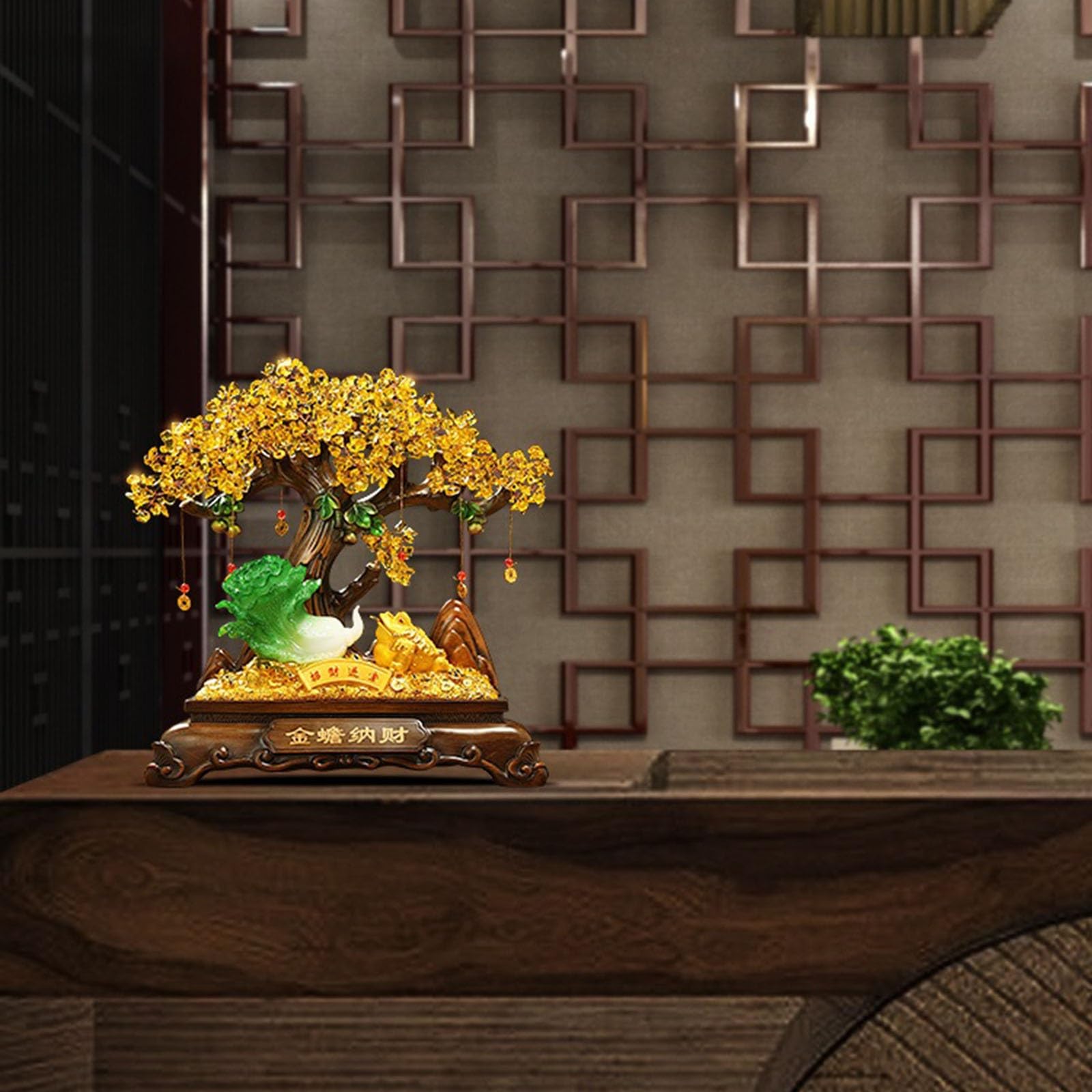 Árbol de cristal/Árbol del dinero Árbol de la riqueza de cristal, decoración de Feng Shui, adorno de repollo de jade de imitación de la fortuna de las cuatro estaciones, árbol de cristal de sapo de la