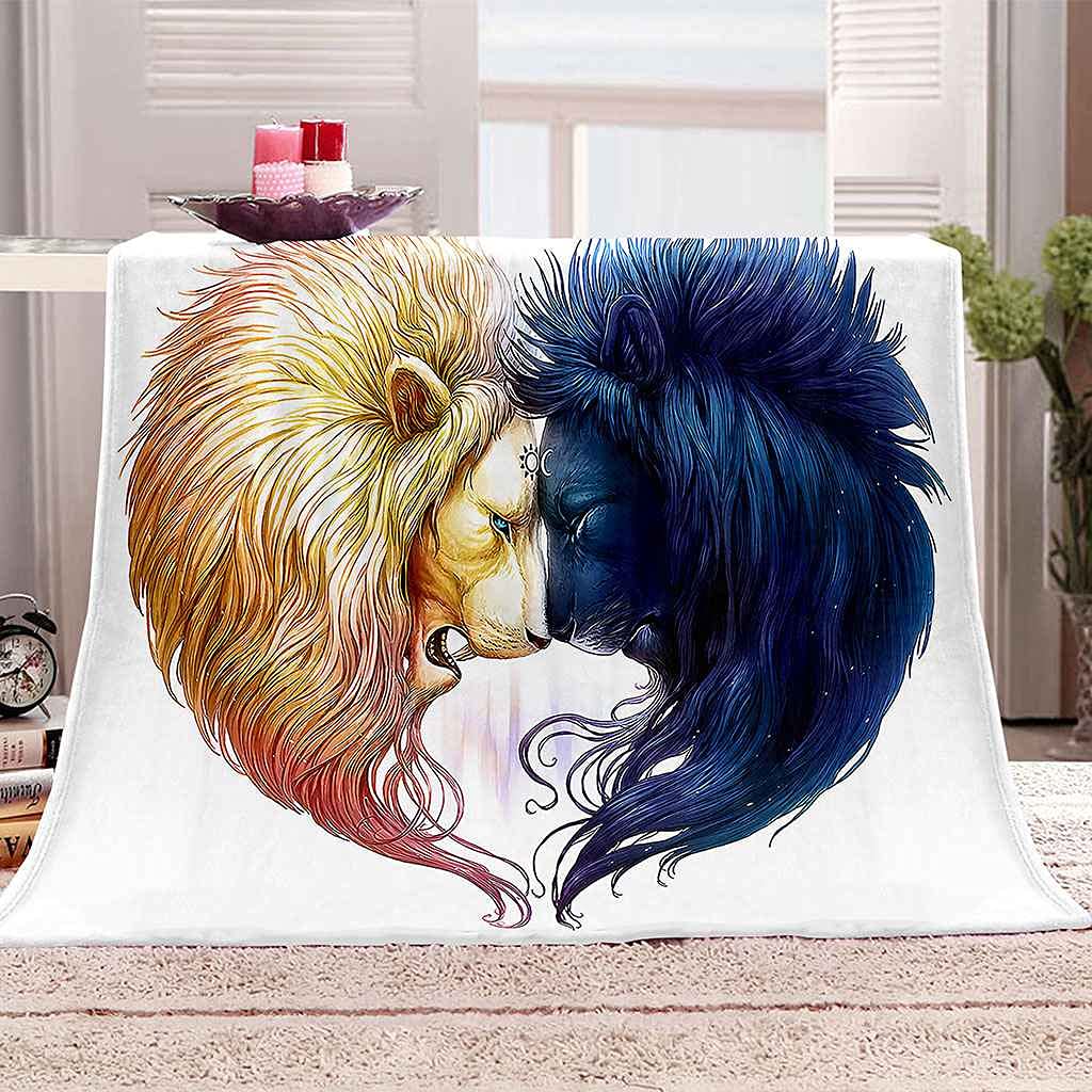 Couverture flanelle douce imprimé lion 3D grand plaid canapé lit