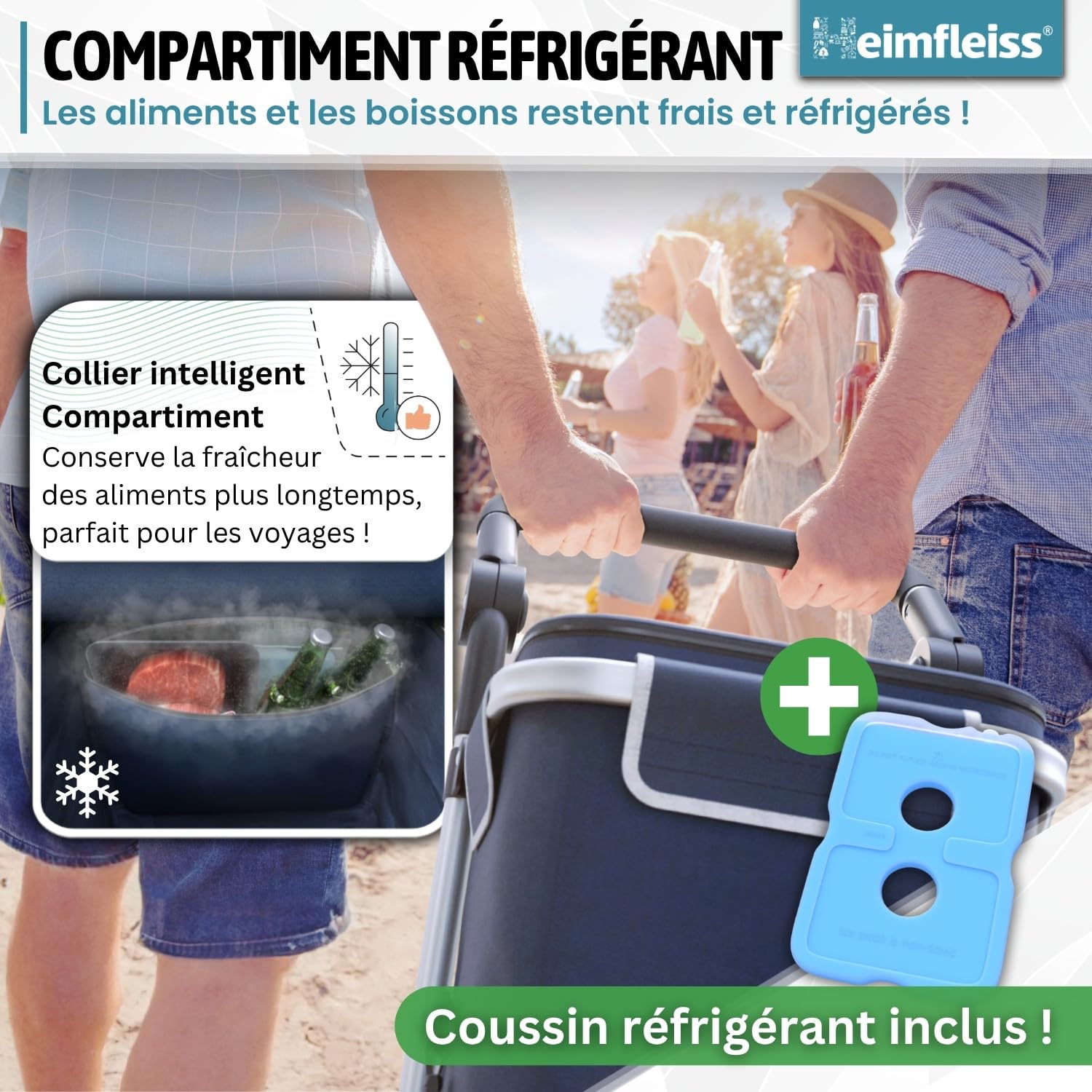 Heimfleiss® Chariot de Courses Pliable 56L | Caddie de Courses Pliant avec 50kg de Charge Utile | Sac de Courses Léger à roulettes | Chariot de Shopping XL avec Compartiment Isotherme | Bleu