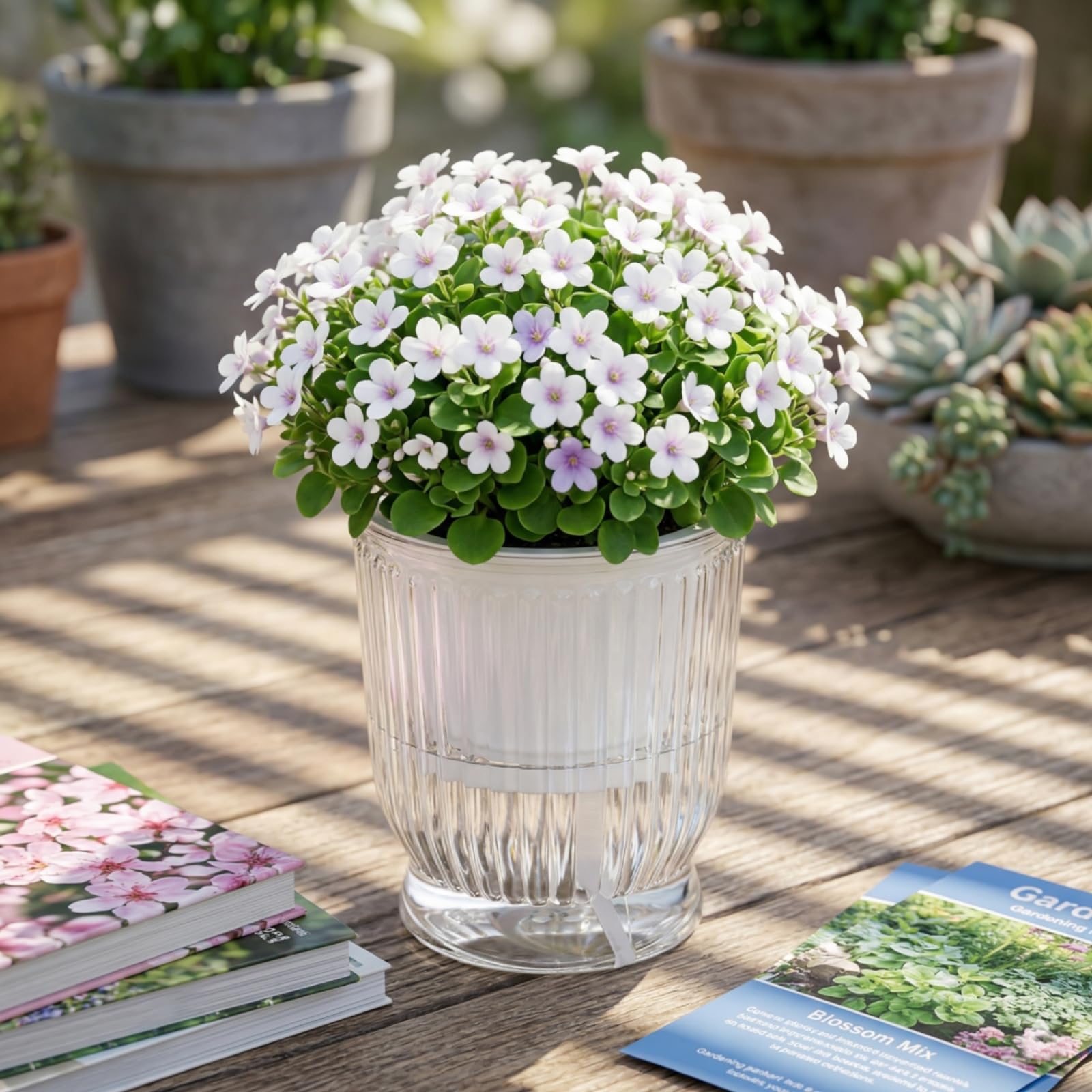 ZOOFOX Lot de 10 petits pots de fleurs à arrosage automatique de 10,2 cm pour plantes d'intérieur, pots de fleurs en plastique à rayures pour toutes les plantes d'intérieur, herbes, aloès, violettes