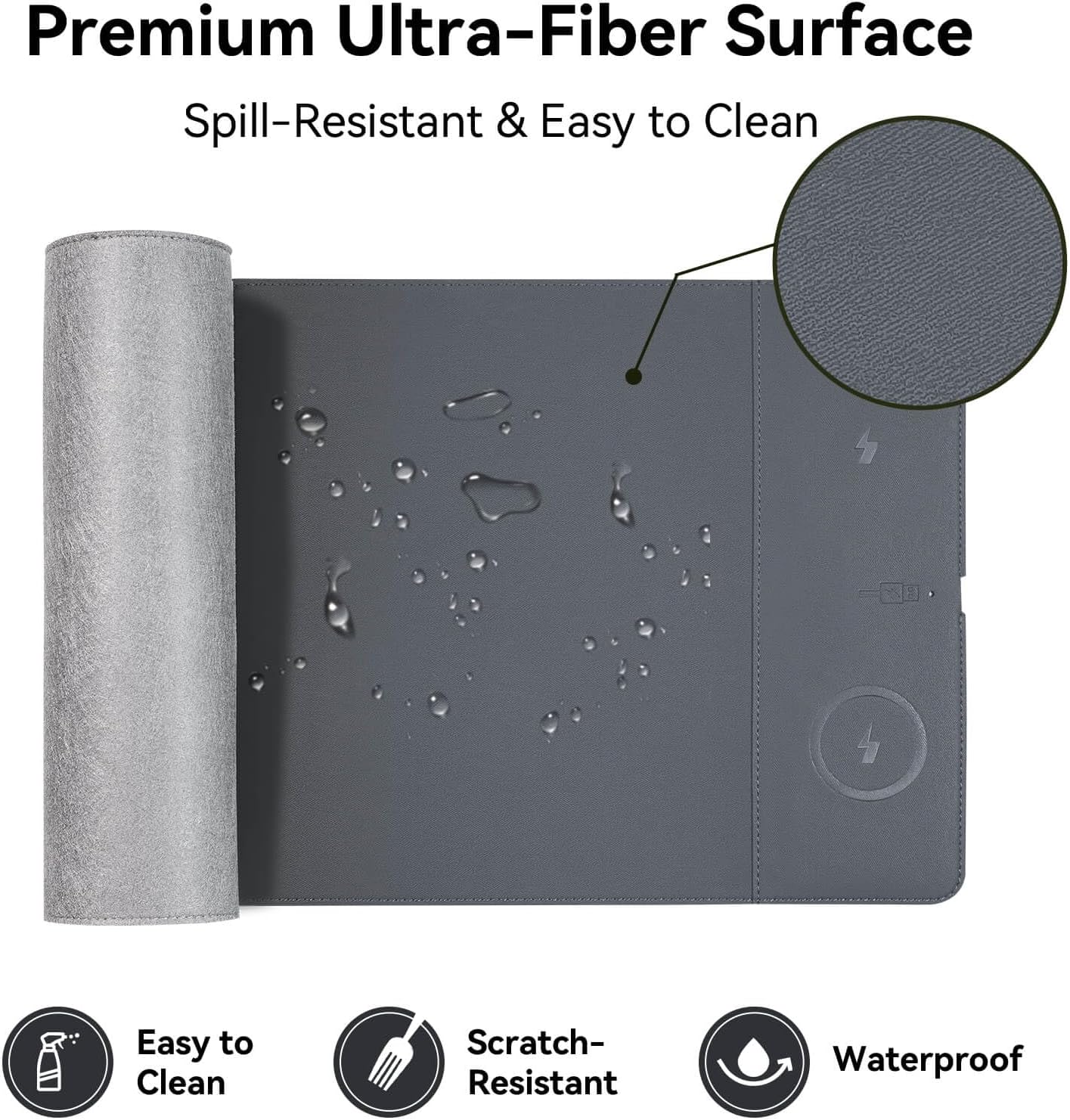 Wireless Charging Mouse Pad, 15W Fast Charge Magnetic Charger Desk Pad, Large Office Desk Mat (23.4x15.6) with Ultra-Smooth Surface, Gray Computer Mousepad for MacBook, PC, Laptop