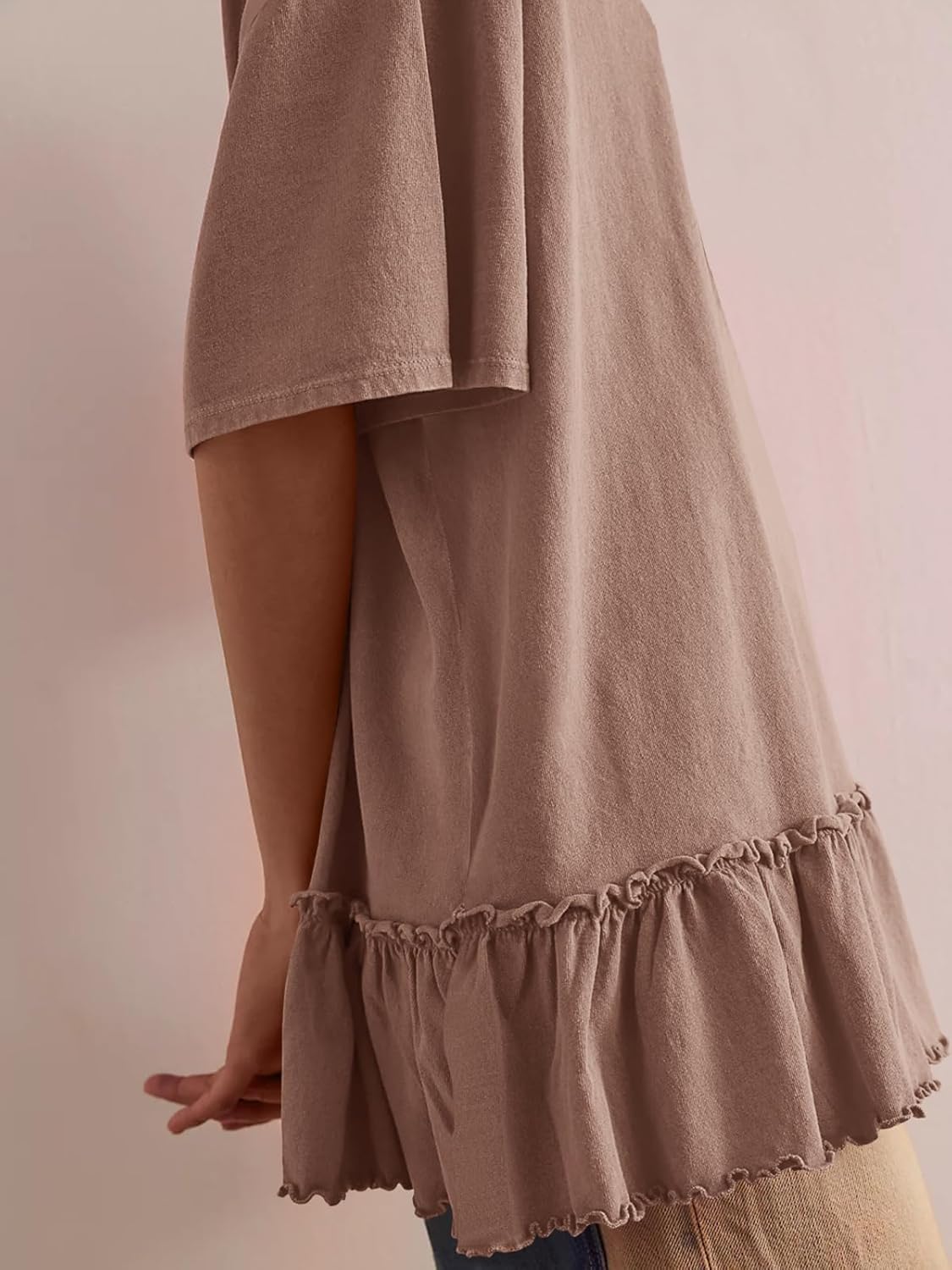 Tankaneo Womens Peplum Oversized Tshirt Summer Flowy Casual Shirt Dress Crew Neck Pleated Babydoll Beach Tunic Tops - Image 2