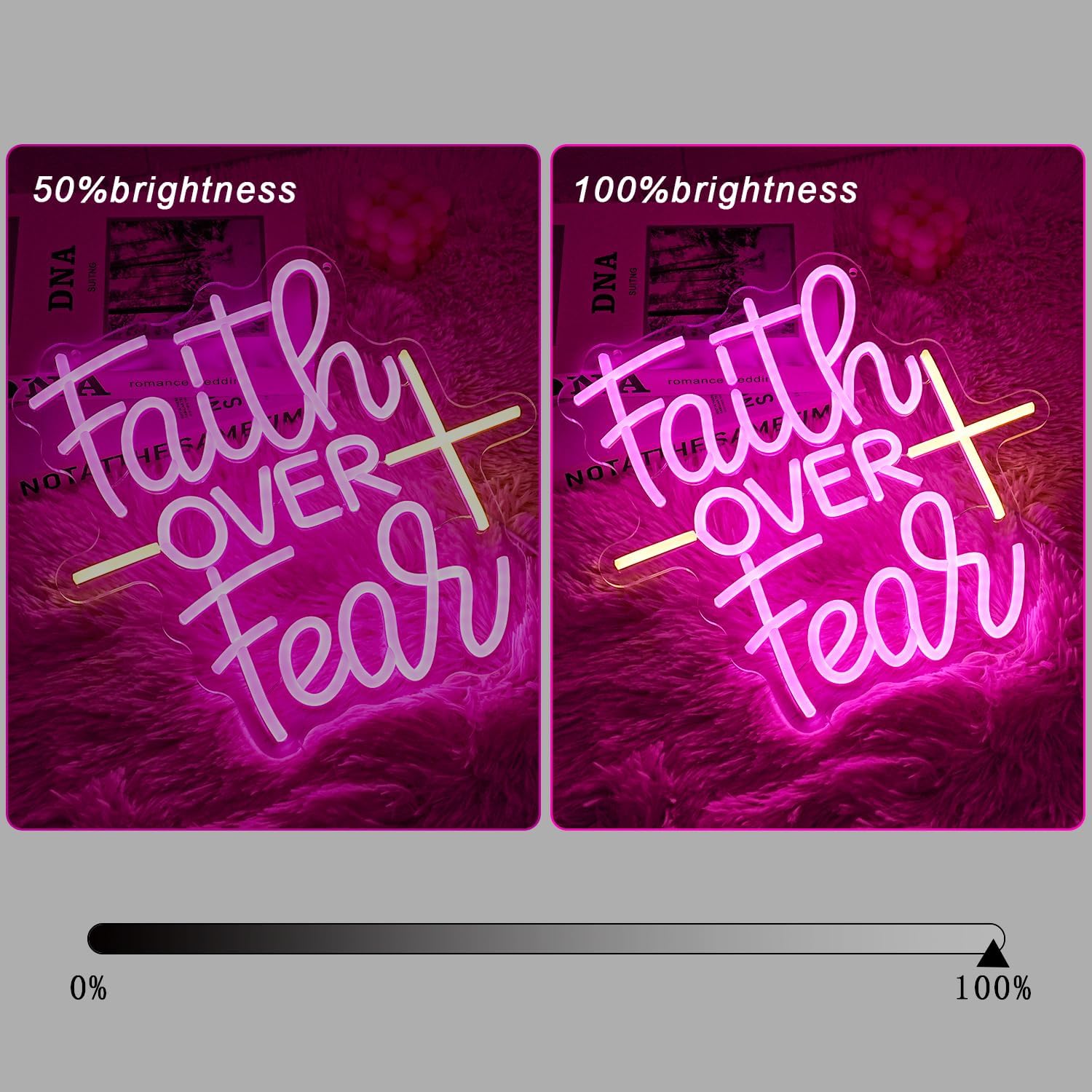 Faith Over Fear Neon Sign for Wall Decor Jesus Neon Light Warm White Cross Neon Light Sign Letter LED Neon Light for Christian Religious Motivation Bedroom Wedding Church Decor - Image 3