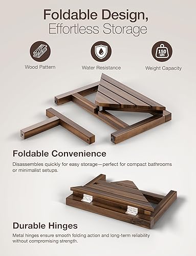 Miniatura 9 de HOLANA Banco de ducha esquinero de madera, taburete de ducha esquinero, asiento de esquina para afeitado de ducha, escalón de baño para espacios